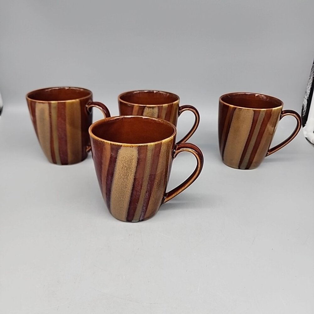 Set Of 4 SANGO AVANTI BROWN #4722 Coffee Mugs  4” Tall 3.5” Wide